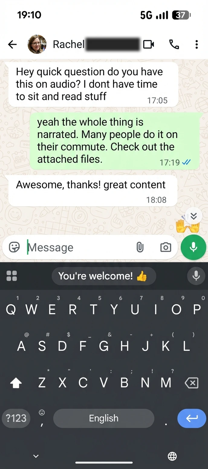 Blurred feedback screenshot from Rachel