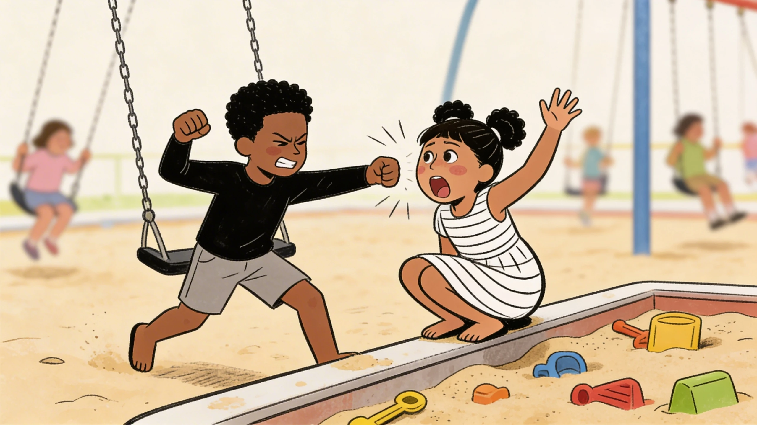 Two children at a playground sandbox