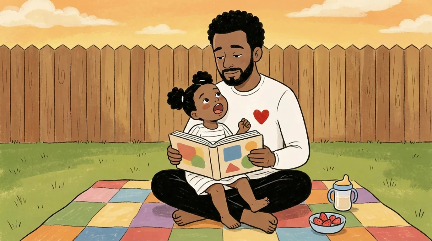 Father on a blanket reading to a toddler - a practical weaning step replacing nursing with connection time