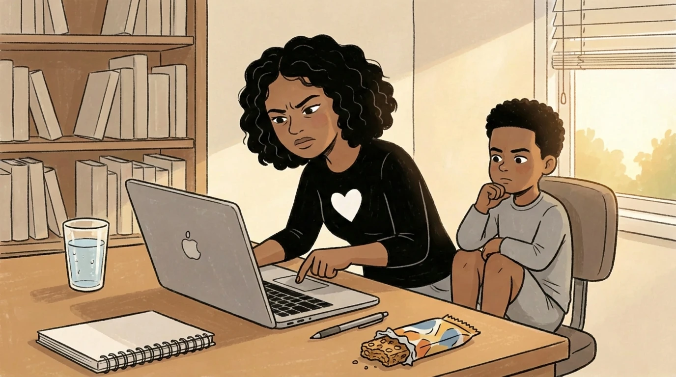 Mother and child at a desk reviewing content on a laptop while discussing cyberbullying and online safety